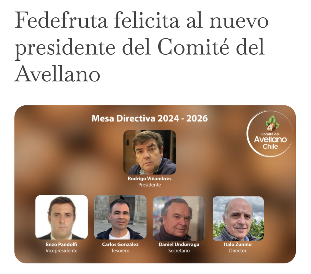 Fedefruta felicita al nuevo presidente del Comité de Avellanos